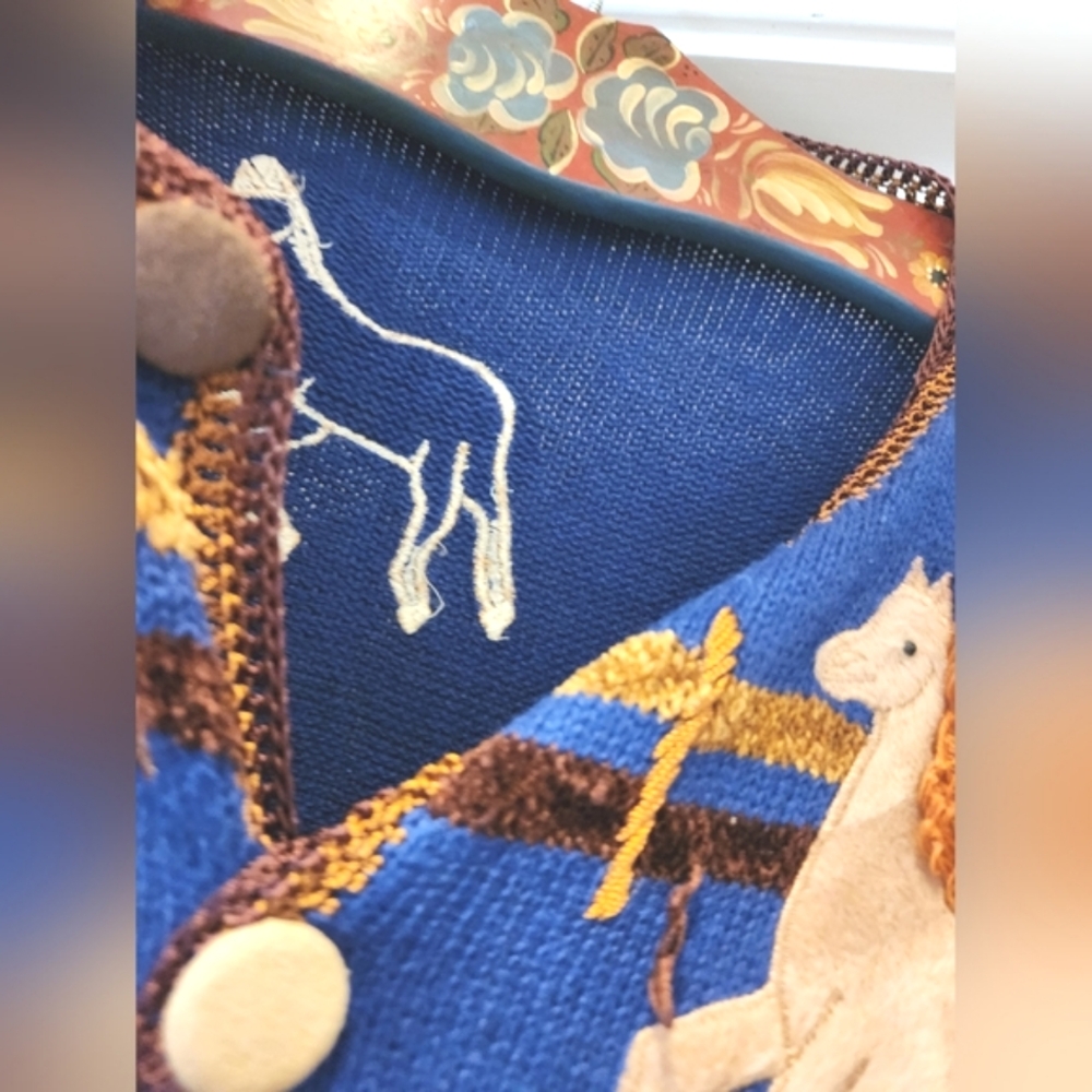 80s VICTORIA HARBOUR Kitsch Horses Country Western Ranch Knit Cardigan Jumper EV - Picture 14 of 16